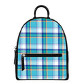 Blue Madras Pattern Print Leather Backpack