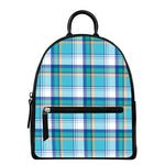 Blue Madras Pattern Print Leather Backpack