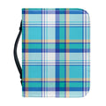 Blue Madras Pattern Print Leather Bible Cover