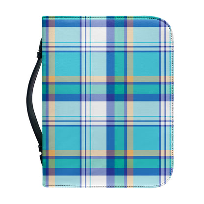 Blue Madras Pattern Print Leather Bible Cover