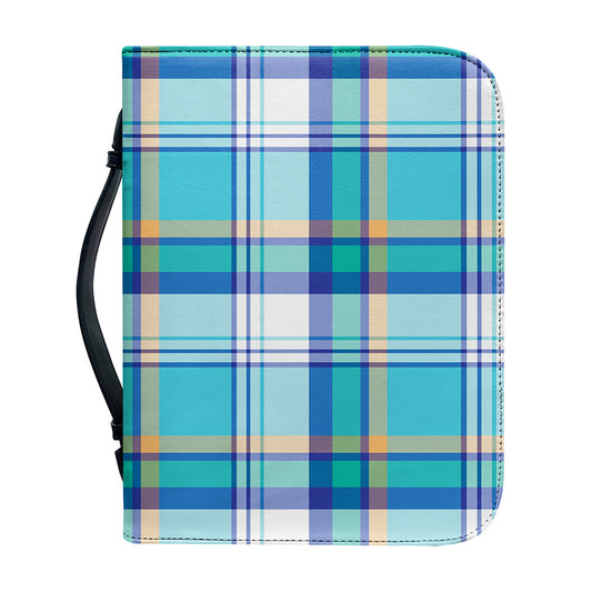 Blue Madras Pattern Print Leather Bible Cover
