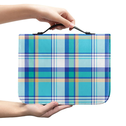 Blue Madras Pattern Print Leather Bible Cover