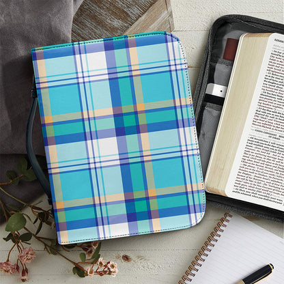 Blue Madras Pattern Print Leather Bible Cover