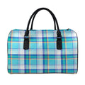 Blue Madras Pattern Print Leather Duffel Bag