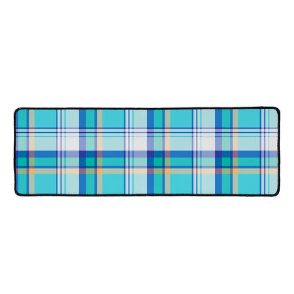 Blue Madras Pattern Print Long Kitchen Mat