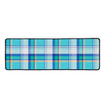 Blue Madras Pattern Print Long Kitchen Mat