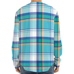 Blue Madras Pattern Print Long Sleeve Baseball Jersey