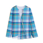 Blue Madras Pattern Print Long Sleeve Short Coat