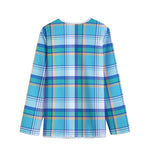 Blue Madras Pattern Print Long Sleeve Short Coat