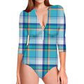 Blue Madras Pattern Print Long Sleeve Swimsuit