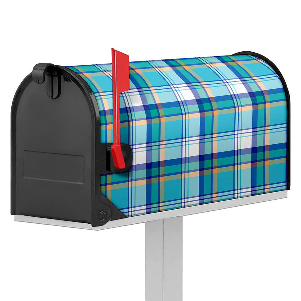 Blue Madras Pattern Print Mailbox Cover