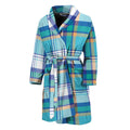 Blue Madras Pattern Print Men's Bathrobe