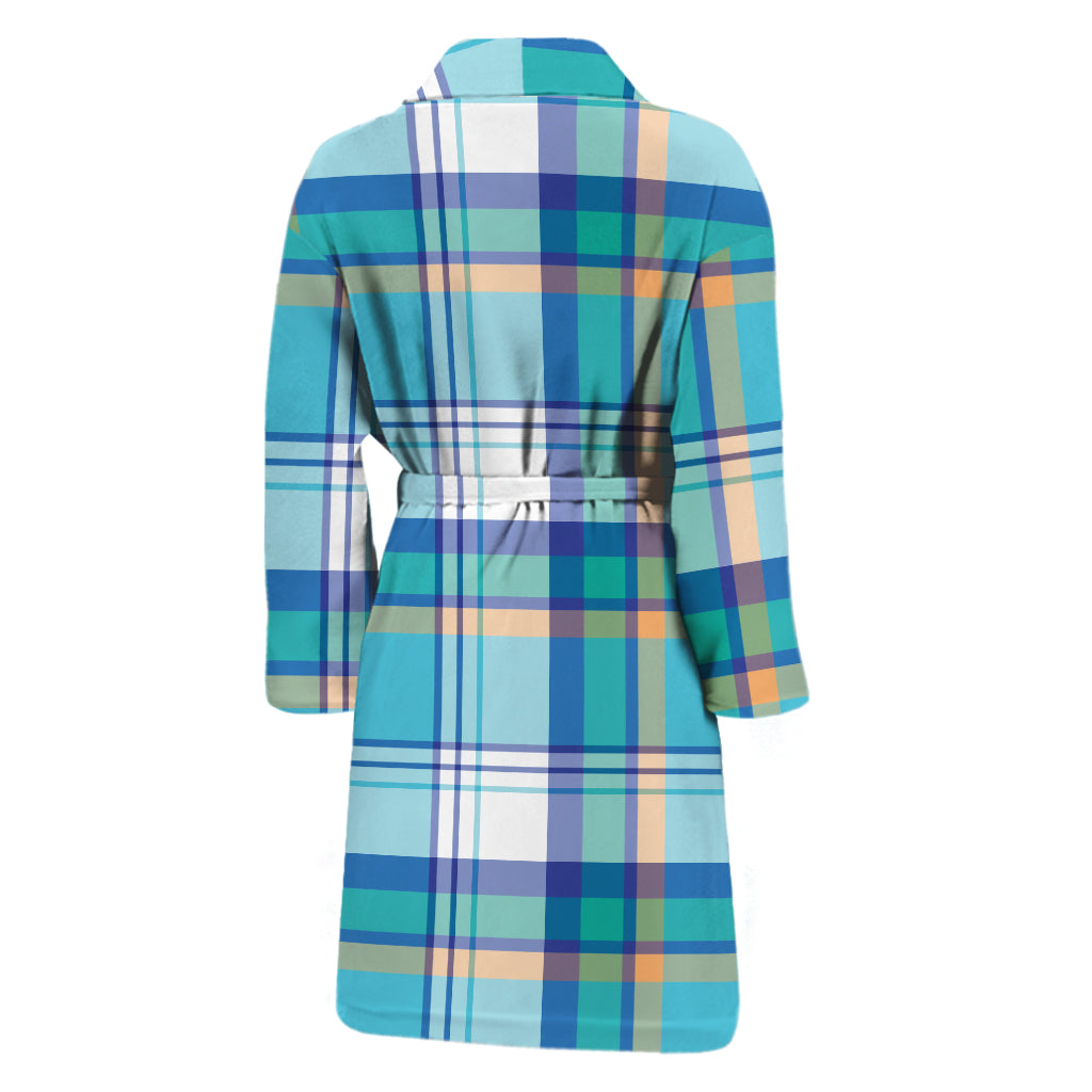 Blue Madras Pattern Print Men's Bathrobe