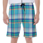 Blue Madras Pattern Print Men's Beach Shorts