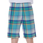 Blue Madras Pattern Print Men's Beach Shorts