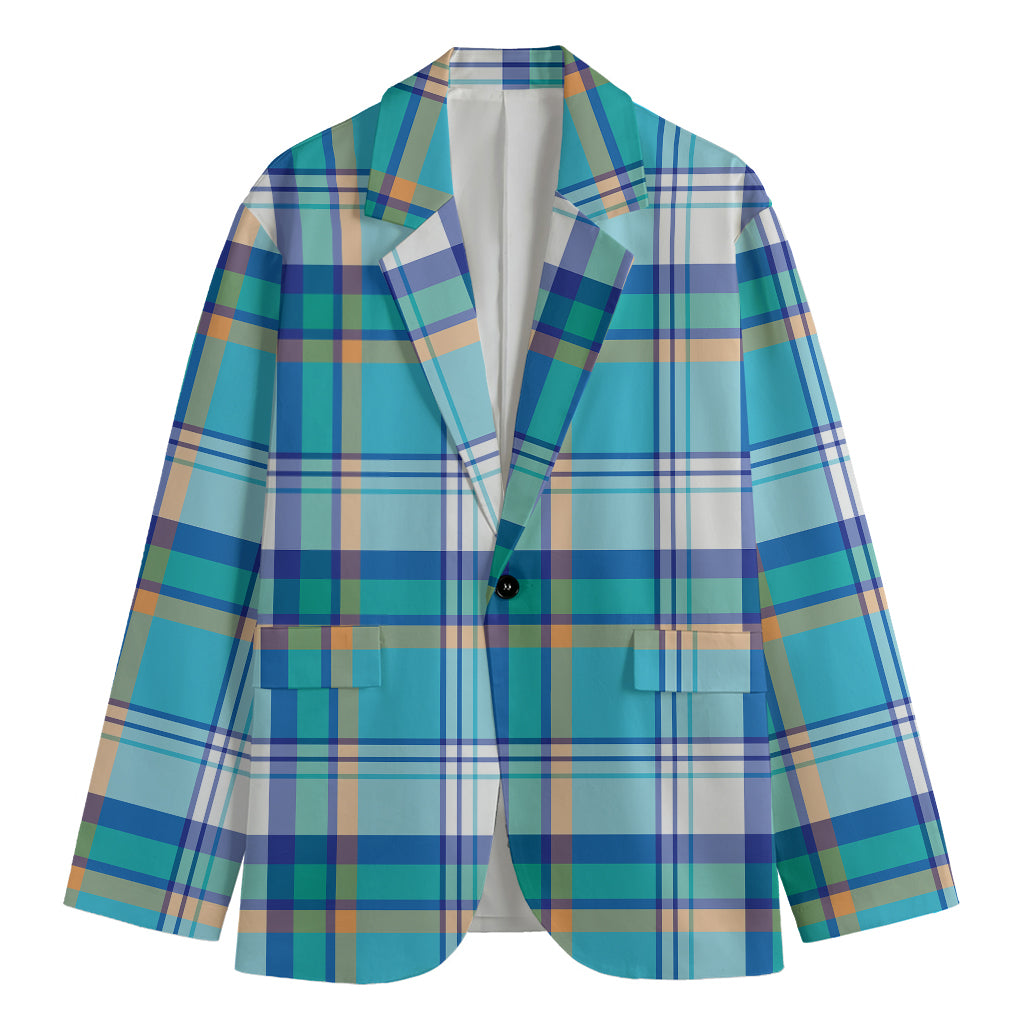 Blue Madras Pattern Print Men's Blazer