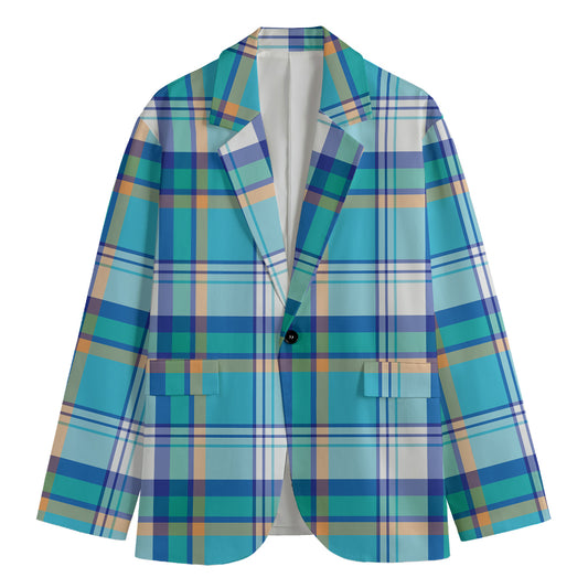 Blue Madras Pattern Print Men's Blazer