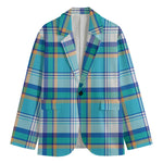 Blue Madras Pattern Print Men's Blazer