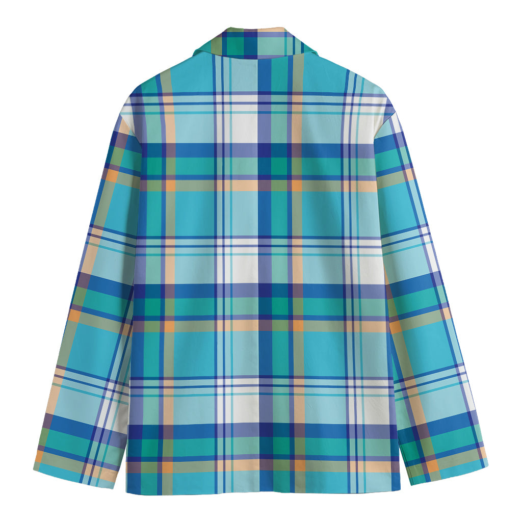 Blue Madras Pattern Print Men's Blazer