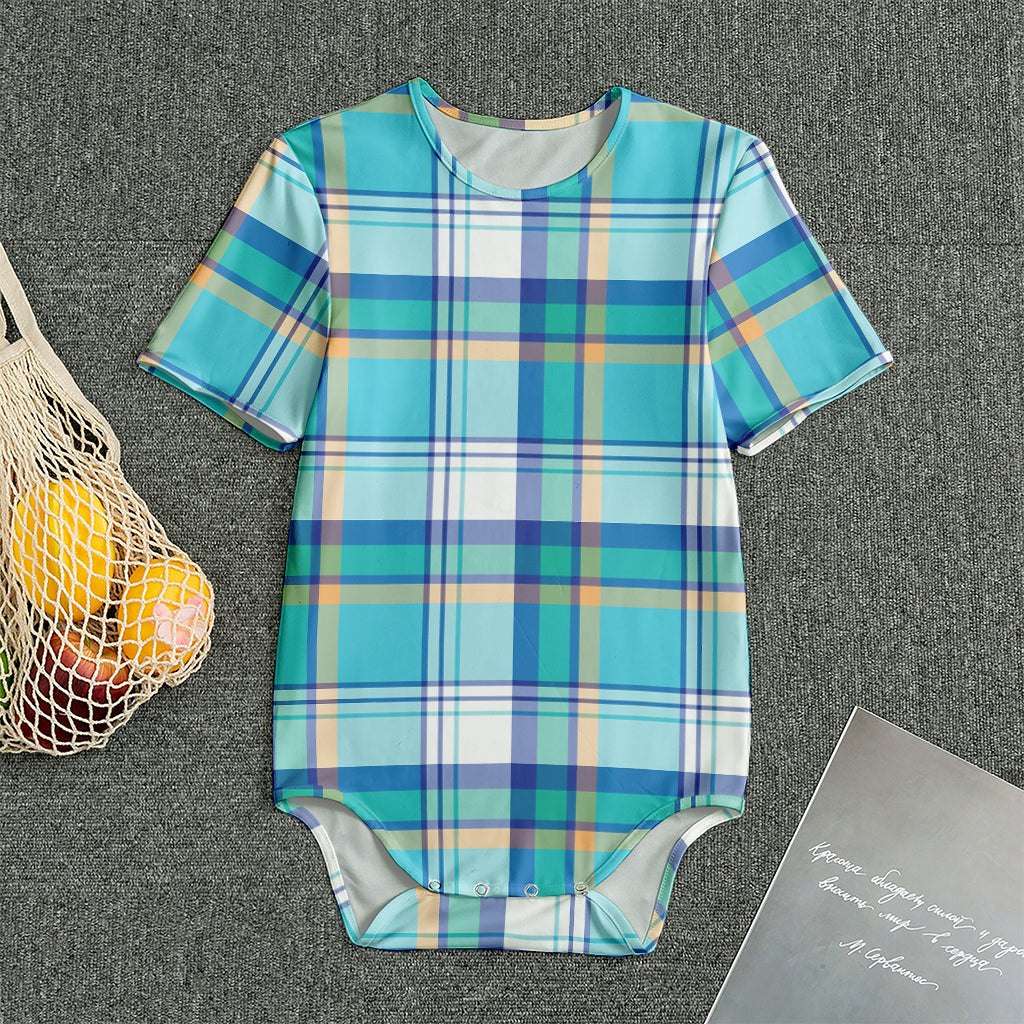 Blue Madras Pattern Print Men's Bodysuit