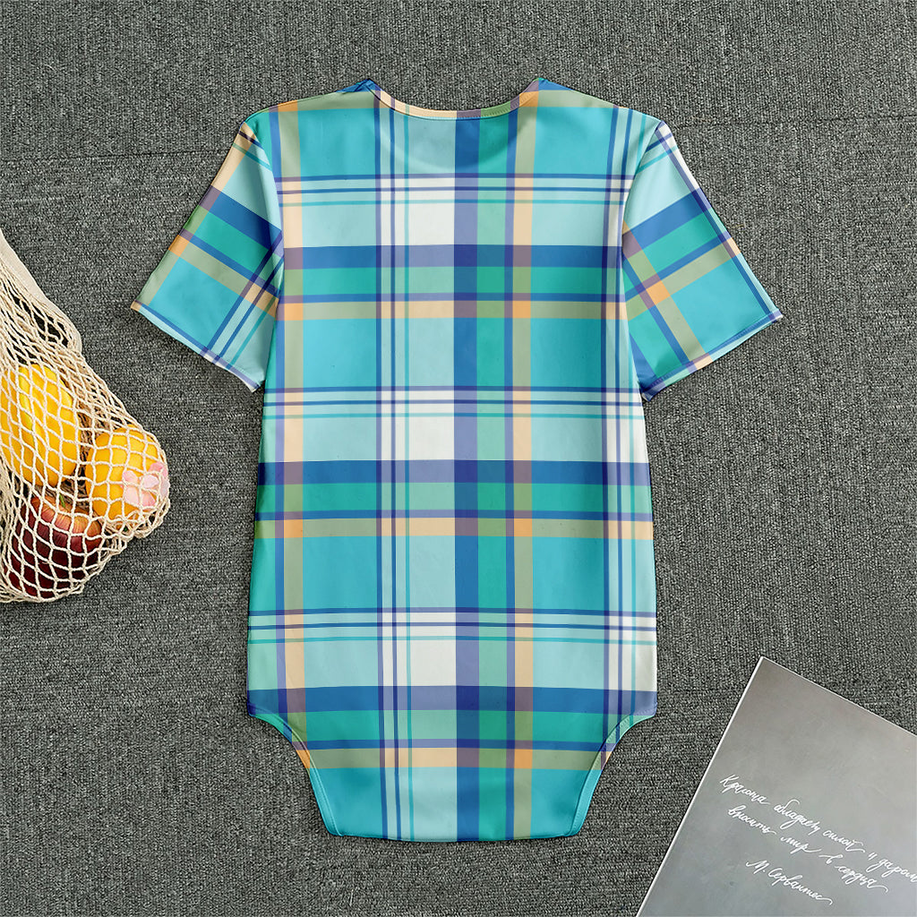 Blue Madras Pattern Print Men's Bodysuit