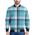 Blue Madras Pattern Print Men's Bomber Jacket