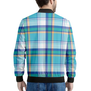 Blue Madras Pattern Print Men's Bomber Jacket