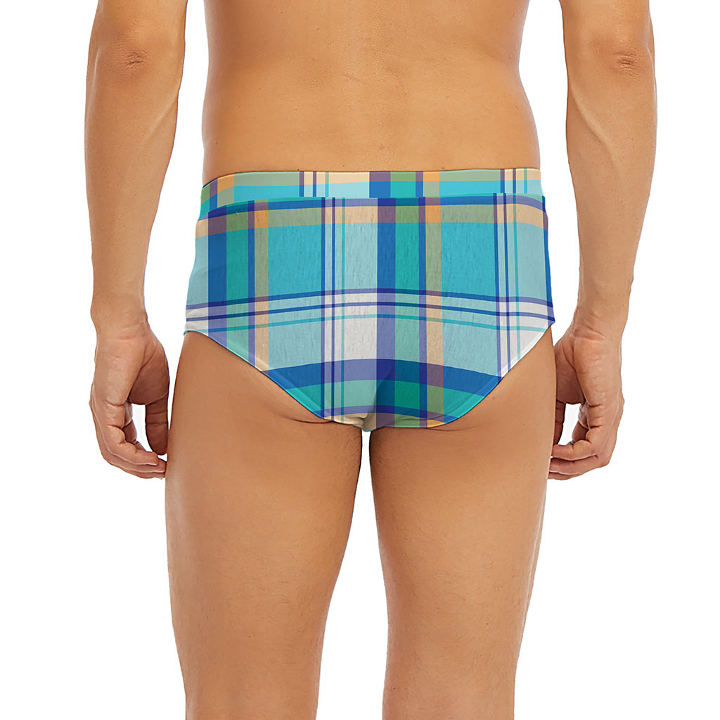 Blue Madras Pattern Print Men's Briefs