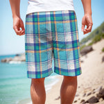 Blue Madras Pattern Print Men's Cargo Shorts