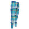 Blue Madras Pattern Print Men's Compression Pants