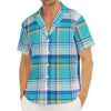 Blue Madras Pattern Print Men's Deep V-Neck Shirt