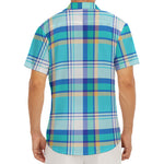 Blue Madras Pattern Print Men's Deep V-Neck Shirt