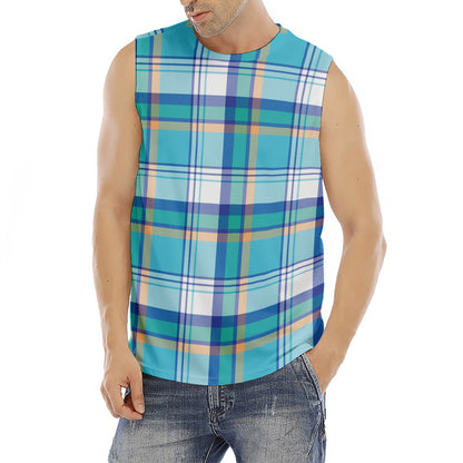 Blue Madras Pattern Print Men's Fitness Tank Top
