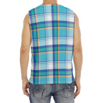 Blue Madras Pattern Print Men's Fitness Tank Top