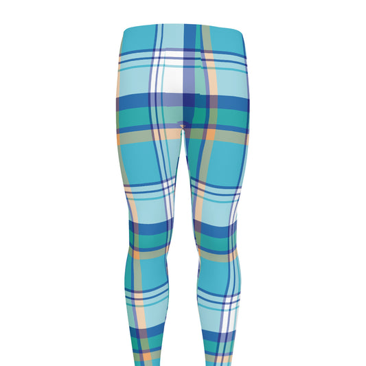 Blue Madras Pattern Print Men's leggings