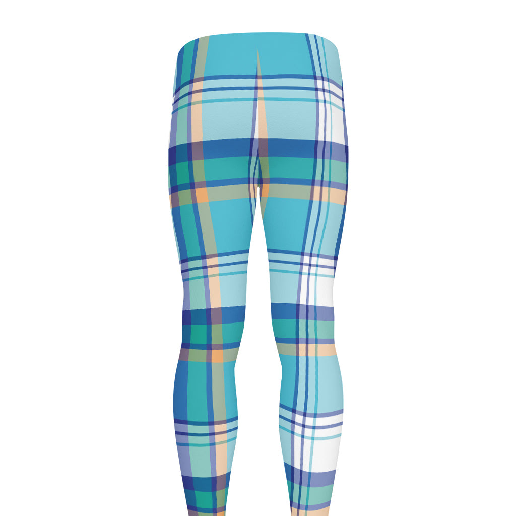 Blue Madras Pattern Print Men's leggings