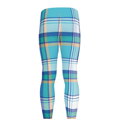 Blue Madras Pattern Print Men's leggings
