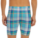 Blue Madras Pattern Print Men's Long Boxer Briefs