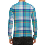 Blue Madras Pattern Print Men's Long Sleeve Rash Guard