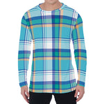 Blue Madras Pattern Print Men's Long Sleeve T-Shirt