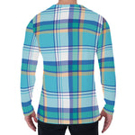 Blue Madras Pattern Print Men's Long Sleeve T-Shirt
