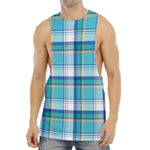 Blue Madras Pattern Print Men's Muscle Tank Top