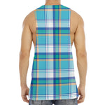 Blue Madras Pattern Print Men's Muscle Tank Top