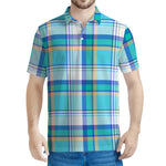 Blue Madras Pattern Print Men's Polo Shirt