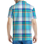 Blue Madras Pattern Print Men's Polo Shirt