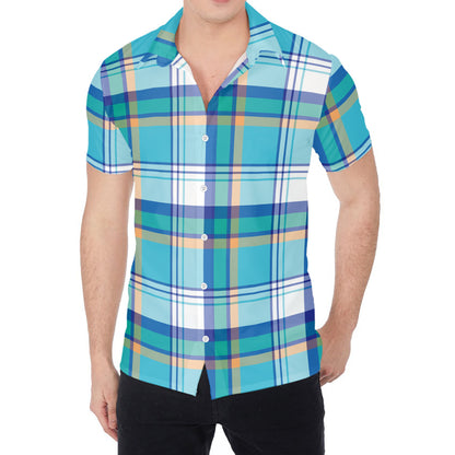 Blue Madras Pattern Print Men's Shirt