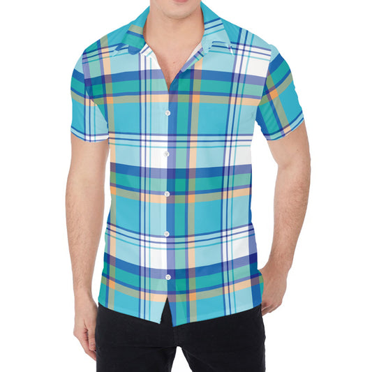 Blue Madras Pattern Print Men's Shirt