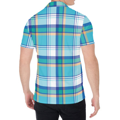 Blue Madras Pattern Print Men's Shirt