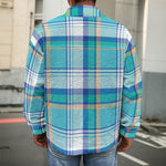 Blue Madras Pattern Print Men's Shirt Jacket