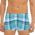 Blue Madras Pattern Print Men's Short Boxer Briefs
